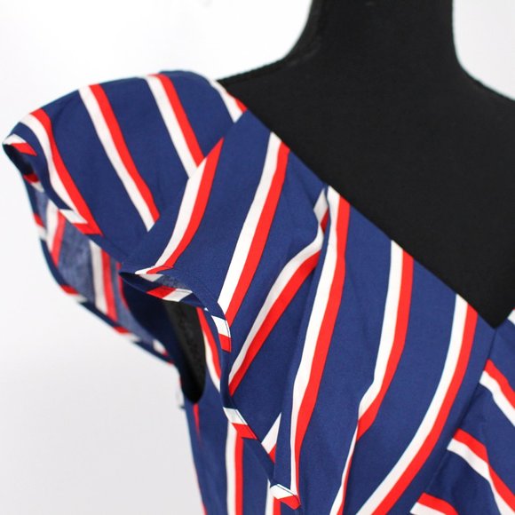 NWT Alice + Olivia Laflora Asymmetric Ruffle Striped Poplin Dress Off Shoulder 4 - Picture 3 of 7